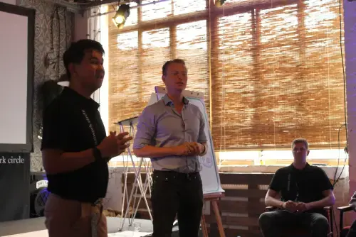 This picture shows a discussion on the stage on a kickoff-event organized by NC Events+