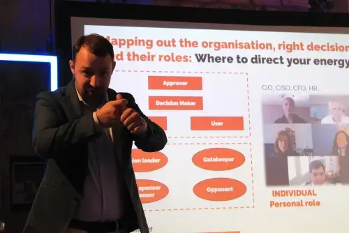 This shows a CEO presenting on one of our incentive events