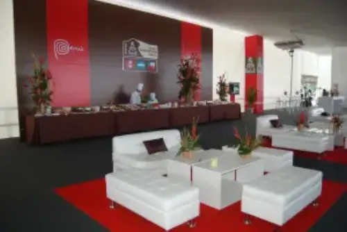 Here we can see a lounge area including a live-cooking buffet.