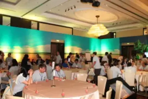 On this picture, we see a conference room with special decor, tailor-made to the needs of the client.